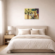 Unframed poster print of Joan Miró's 'The Tilled Field' displayed on a wall in a bedroom