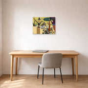 Unframed poster print of Joan Miró's 'The Tilled Field' displayed on a wall in a office