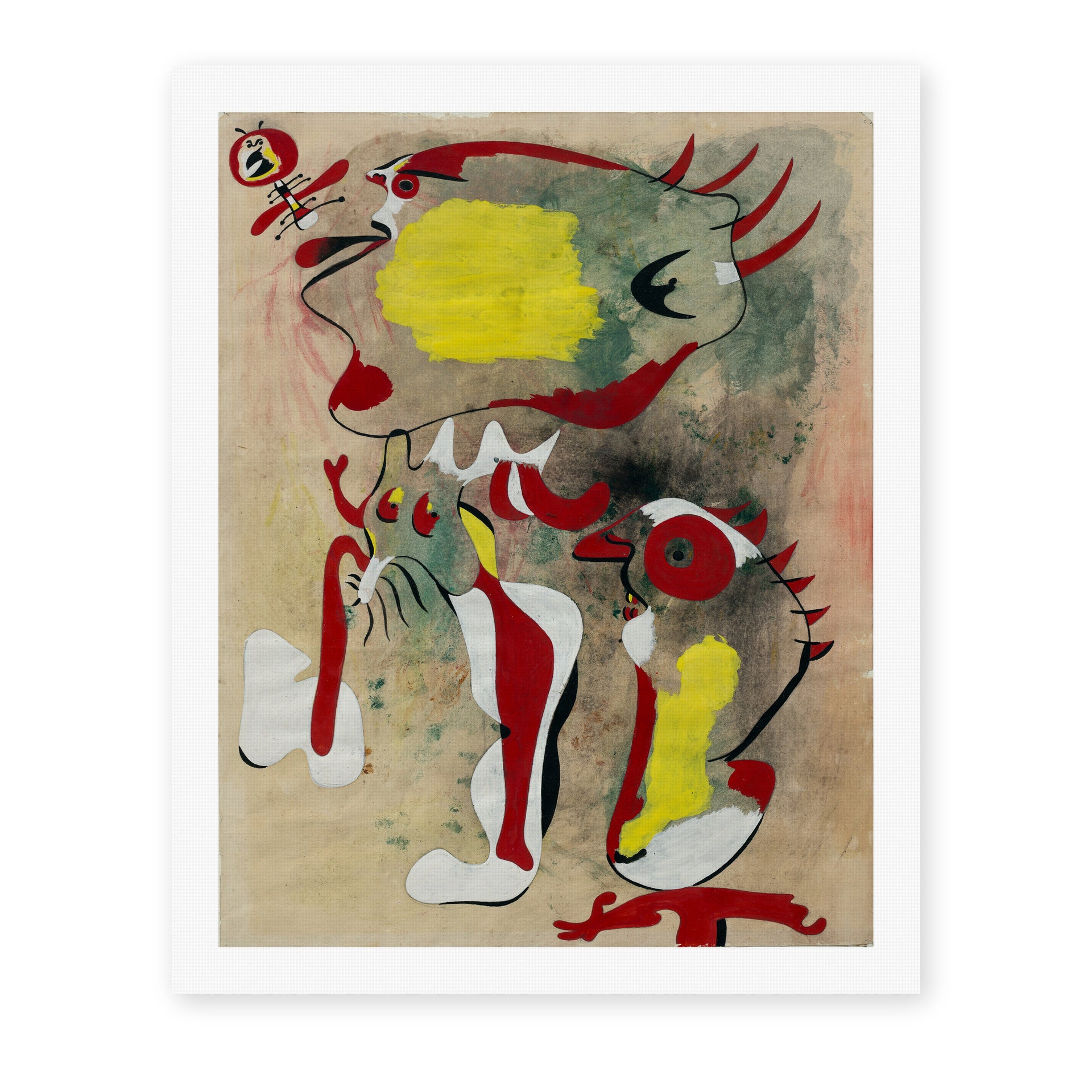Joan Miró's 'Two Figures and a Dragonfly' painting reproduced as a rolled canvas print