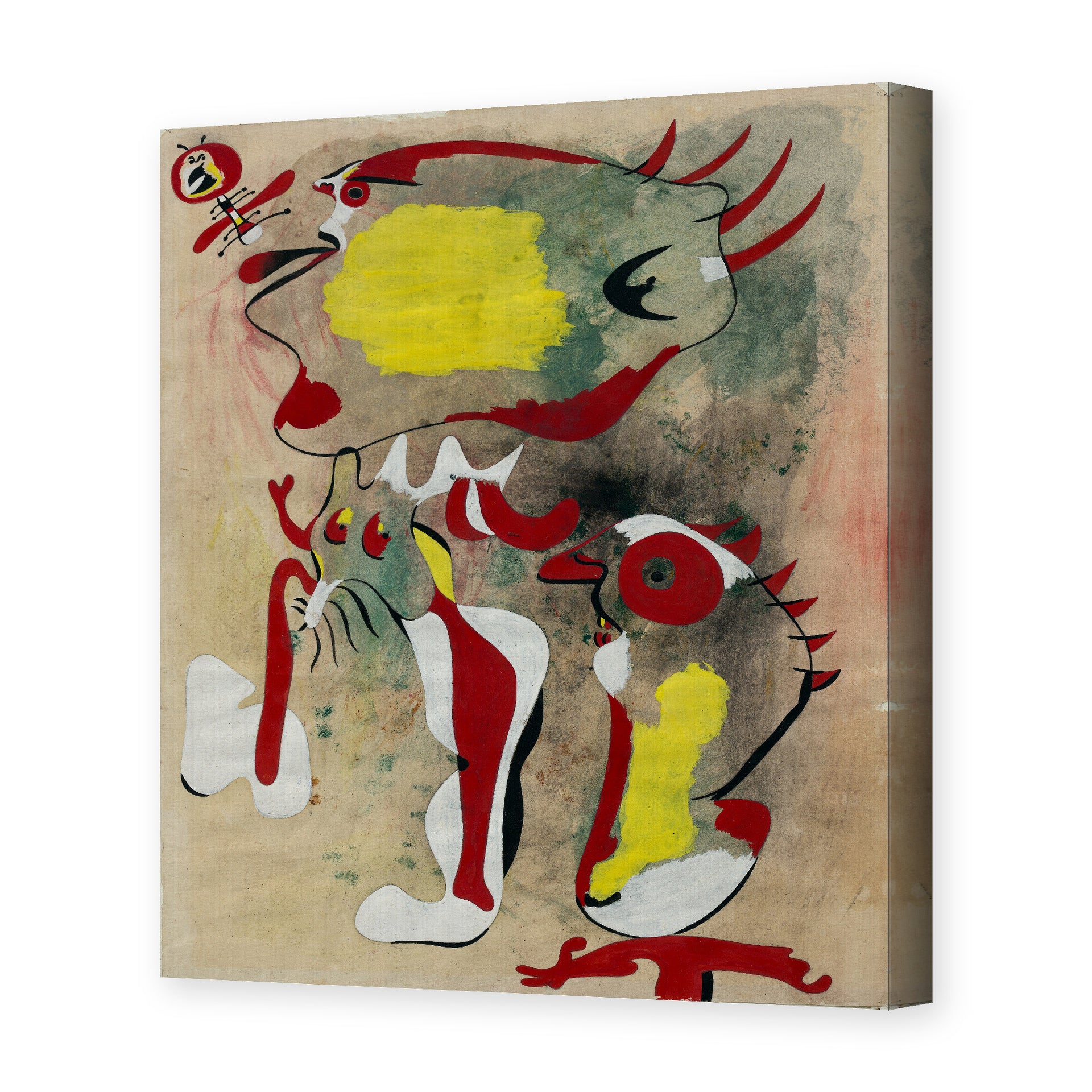 Joan Miró's 'Two Figures and a Dragonfly' painting reproduced as a gallery-wrapped canvas print