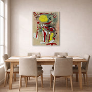 Gallery-wrapped canvas print of Joan Miró's 'Two Figures and a Dragonfly' displayed on a wall in a dining room