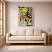 Gallery-wrapped canvas print of Joan Miró's 'Two Figures and a Dragonfly' displayed on a wall in a living room