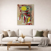 Gallery-wrapped canvas print of Joan Miró's 'Two Figures and a Dragonfly' displayed on a wall in a living room
