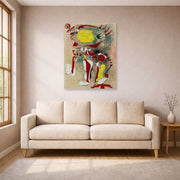 Unframed poster print of Joan Miró's 'Two Figures and a Dragonfly' displayed on a wall in a living room