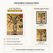 Joan Miró - Vase and Butterfly canvas print size comparison and framing display infographic