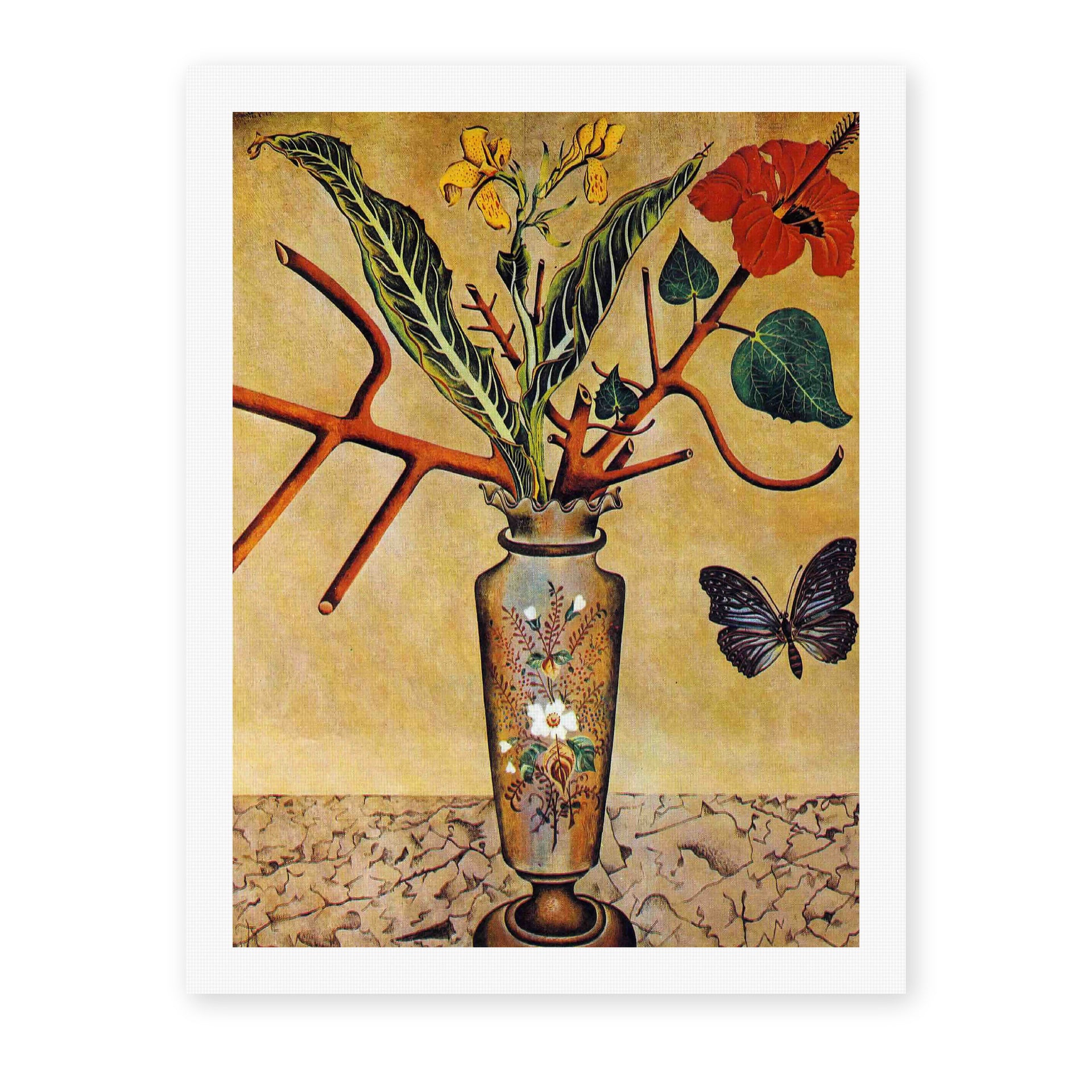 Joan Miró's 'Vase and Butterfly' painting reproduced as a rolled canvas print