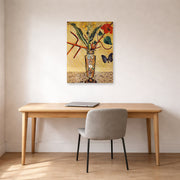 Unframed poster print of Joan Miró's 'Vase and Butterfly' displayed on a wall in a office