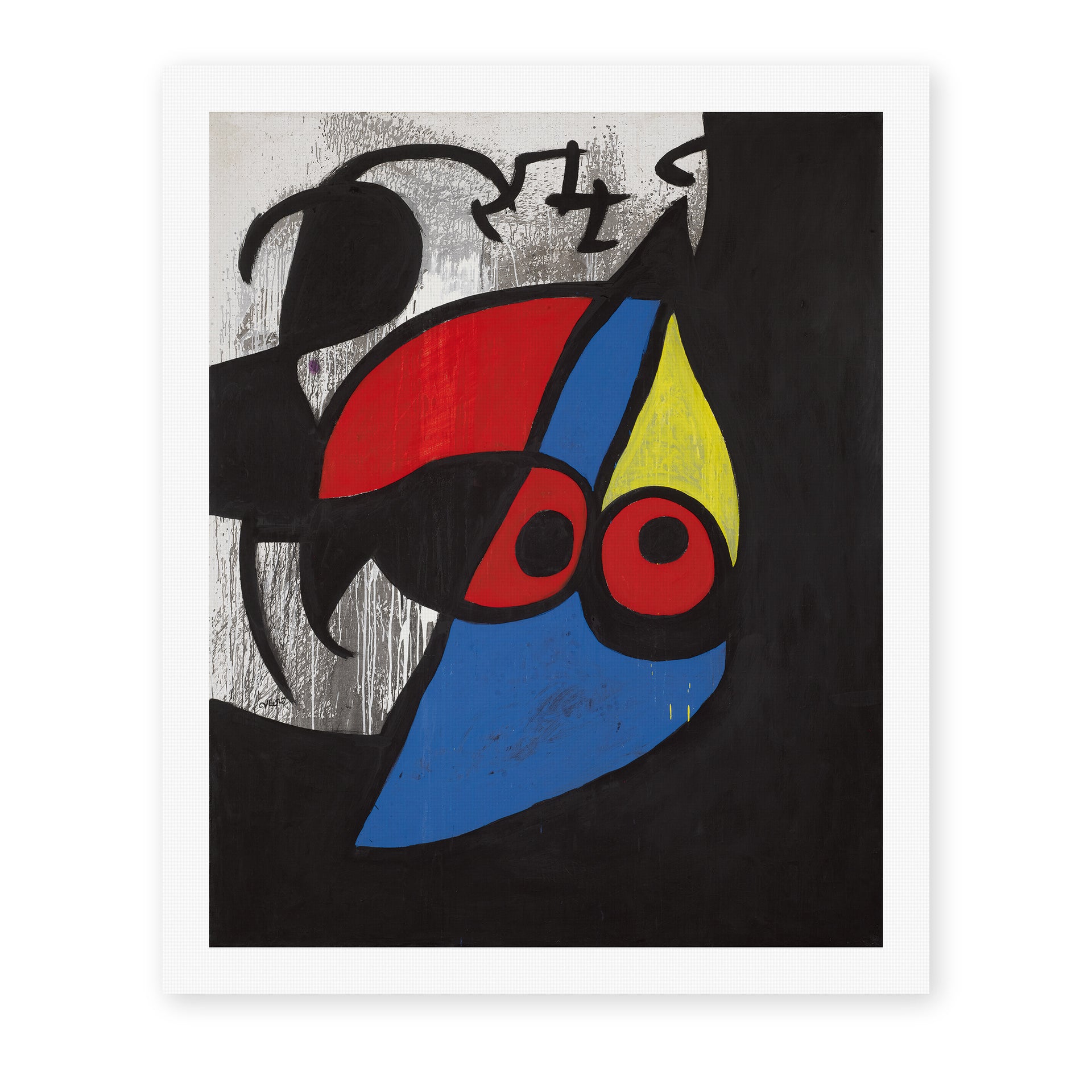 Joan Miró's 'Woman, Bird' painting reproduced as a rolled canvas print