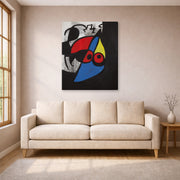 Gallery-wrapped canvas print of Joan Miró's 'Woman, Bird' displayed on a wall in a living room