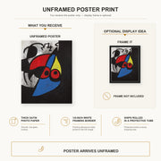 Joan Miró - Woman, Bird poster print size comparison and framing display infographic