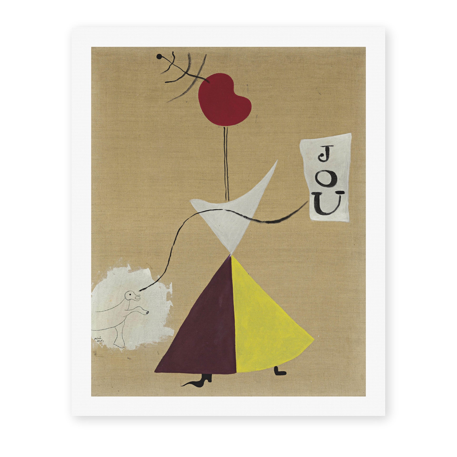 Joan Miró's 'Woman, Diary, Dog' painting reproduced as a rolled canvas print