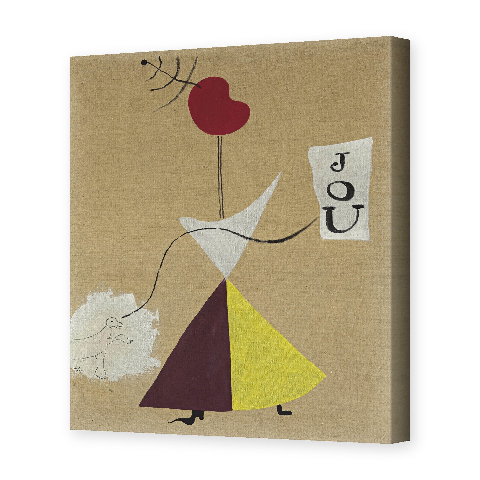 Joan Miró's 'Woman, Diary, Dog' painting reproduced as a gallery-wrapped canvas print