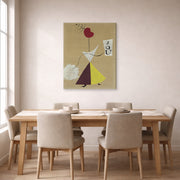 Gallery-wrapped canvas print of Joan Miró's 'Woman, Diary, Dog' displayed on a wall in a dining room