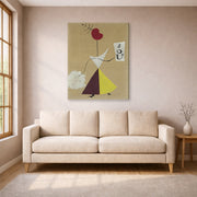 Gallery-wrapped canvas print of Joan Miró's 'Woman, Diary, Dog' displayed on a wall in a living room