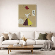 Gallery-wrapped canvas print of Joan Miró's 'Woman, Diary, Dog' displayed on a wall in a living room