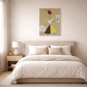 Unframed poster print of Joan Miró's 'Woman, Diary, Dog' displayed on a wall in a bedroom