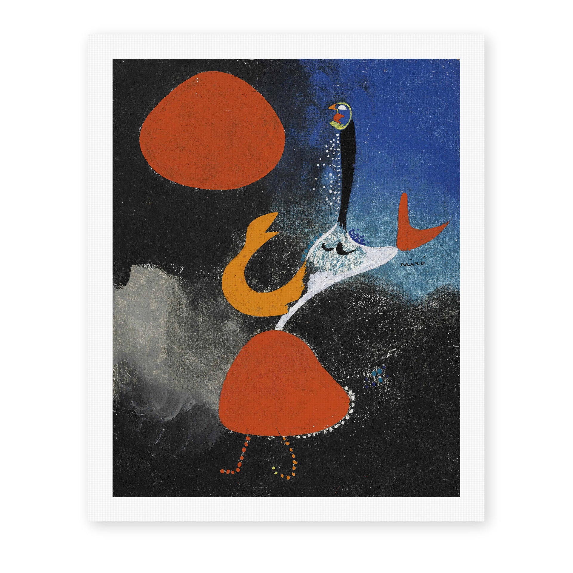 Joan Miró's 'Woman in Front of the Sun' painting reproduced as a rolled canvas print