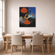 Gallery-wrapped canvas print of Joan Miró's 'Woman in Front of the Sun' displayed on a wall in a dining room
