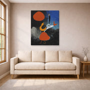 Gallery-wrapped canvas print of Joan Miró's 'Woman in Front of the Sun' displayed on a wall in a living room