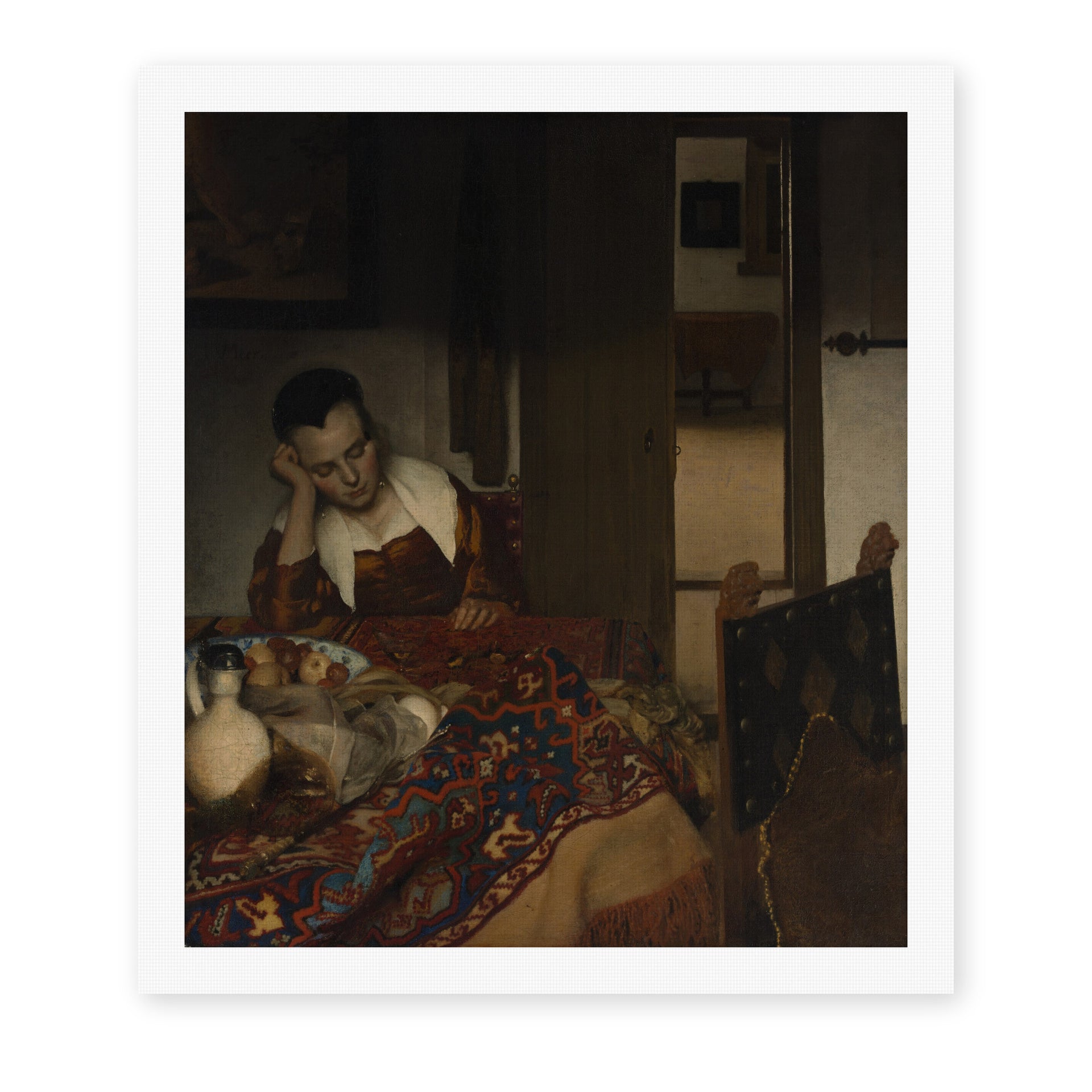 Johannes Vermeer's 'A Maid Sleep' painting reproduced as a rolled canvas print