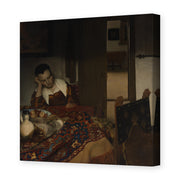 Johannes Vermeer's 'A Maid Sleep' painting reproduced as a gallery-wrapped canvas print