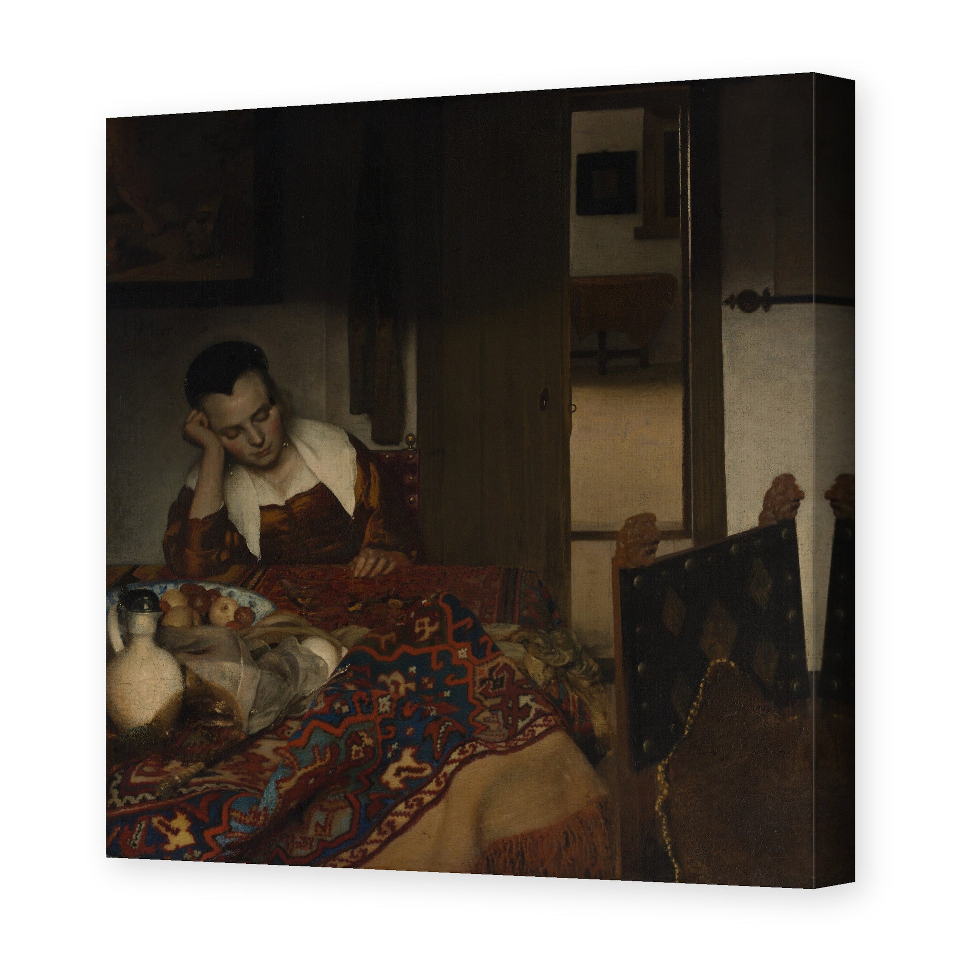 Johannes Vermeer's 'A Maid Sleep' painting reproduced as a gallery-wrapped canvas print