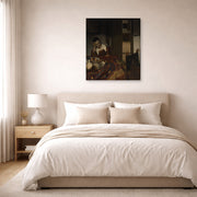 Gallery-wrapped canvas print of Johannes Vermeer's A Maid Sleep displayed on a wall in a bedroom