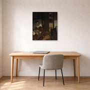 Gallery-wrapped canvas print of Johannes Vermeer's A Maid Sleep displayed on a wall in a office