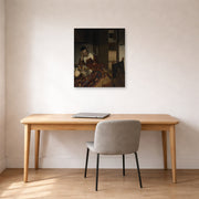 Unframed poster print of Johannes Vermeer's A Maid Sleep displayed on a wall in a office