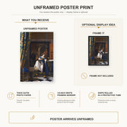 Johannes Vermeer - Allegory of the Catholic Faith poster print size comparison and framing display infographic