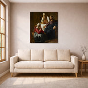 Gallery-wrapped canvas print of Johannes Vermeer's Christ in the House of Martha and Mary displayed on a wall in a living room
