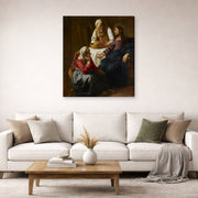 Gallery-wrapped canvas print of Johannes Vermeer's Christ in the House of Martha and Mary displayed on a wall in a living room