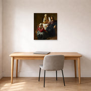 Unframed poster print of Johannes Vermeer's Christ in the House of Martha and Mary displayed on a wall in a office