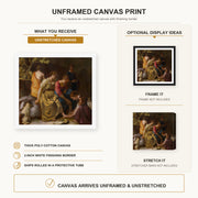 Johannes Vermeer - Diana and her companions or Diana and Her Nymphs canvas print size comparison and framing display infographic
