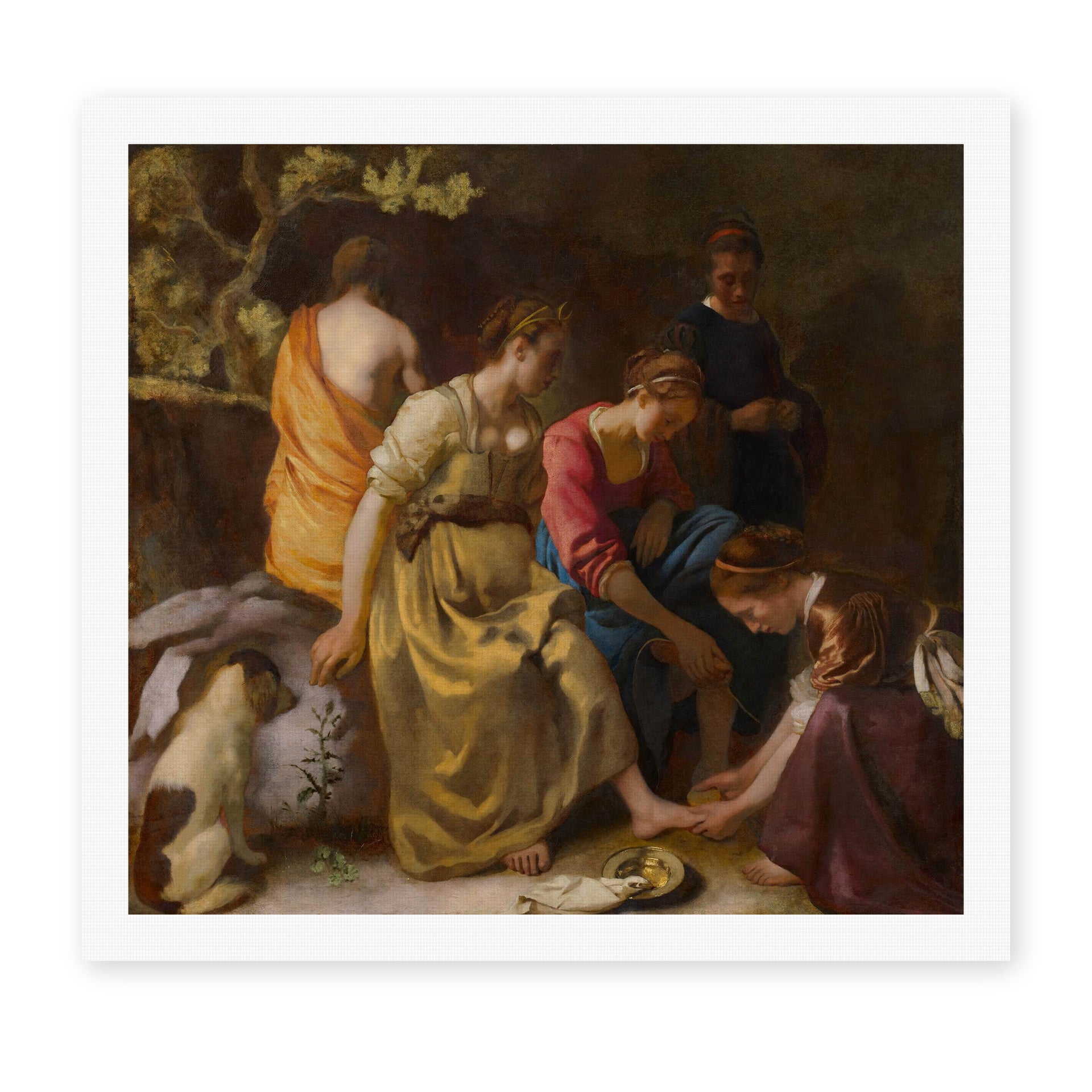 Johannes Vermeer's 'Diana and her companions or Diana and Her Nymphs' painting reproduced as a rolled canvas print