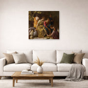 Unframed poster print of Johannes Vermeer's Diana and her companions or Diana and Her Nymphs displayed on a wall in a living room