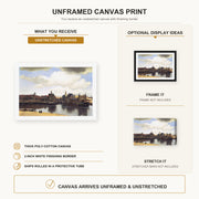 Johannes Vermeer - View of Delft canvas print size comparison and framing display infographic