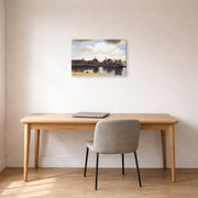 Gallery-wrapped canvas print of Johannes Vermeer's View of Delft displayed on a wall in a office