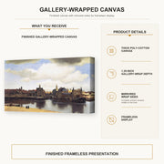 Johannes Vermeer - View of Delft gallery wrap canvas construction and hanging details infographic