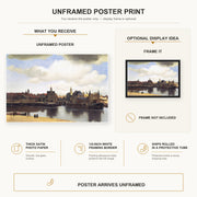 Johannes Vermeer - View of Delft poster print size comparison and framing display infographic