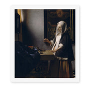 Johannes Vermeer's 'Woman Holding a Balance' painting reproduced as a rolled canvas print