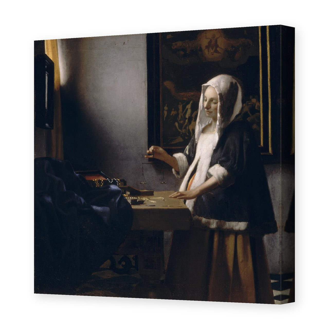 Johannes Vermeer's 'Woman Holding a Balance' painting reproduced as a gallery-wrapped canvas print