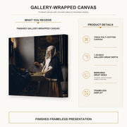 Johannes Vermeer - Woman Holding a Balance gallery wrap canvas construction and hanging details infographic