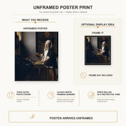 Johannes Vermeer - Woman Holding a Balance poster print size comparison and framing display infographic