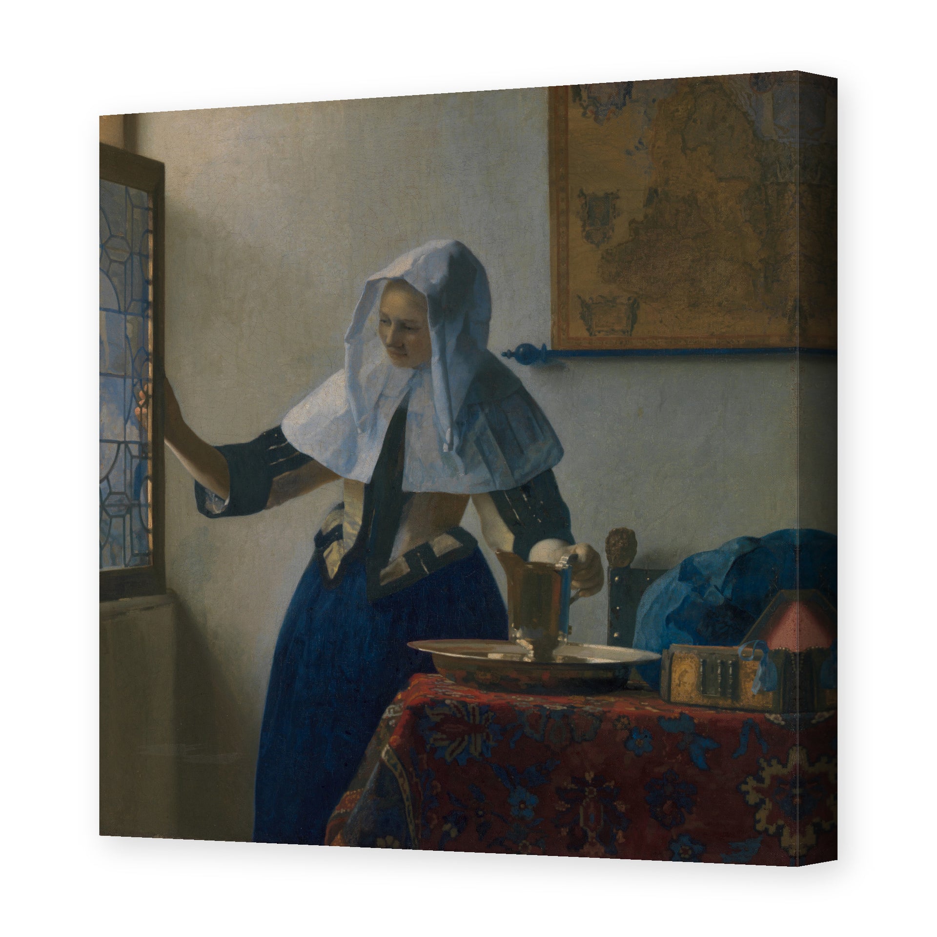 Johannes Vermeer's 'Young Woman with a Water Pitcher' painting reproduced as a gallery-wrapped canvas print