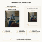 Johannes Vermeer - Young Woman with a Water Pitcher poster print size comparison and framing display infographic