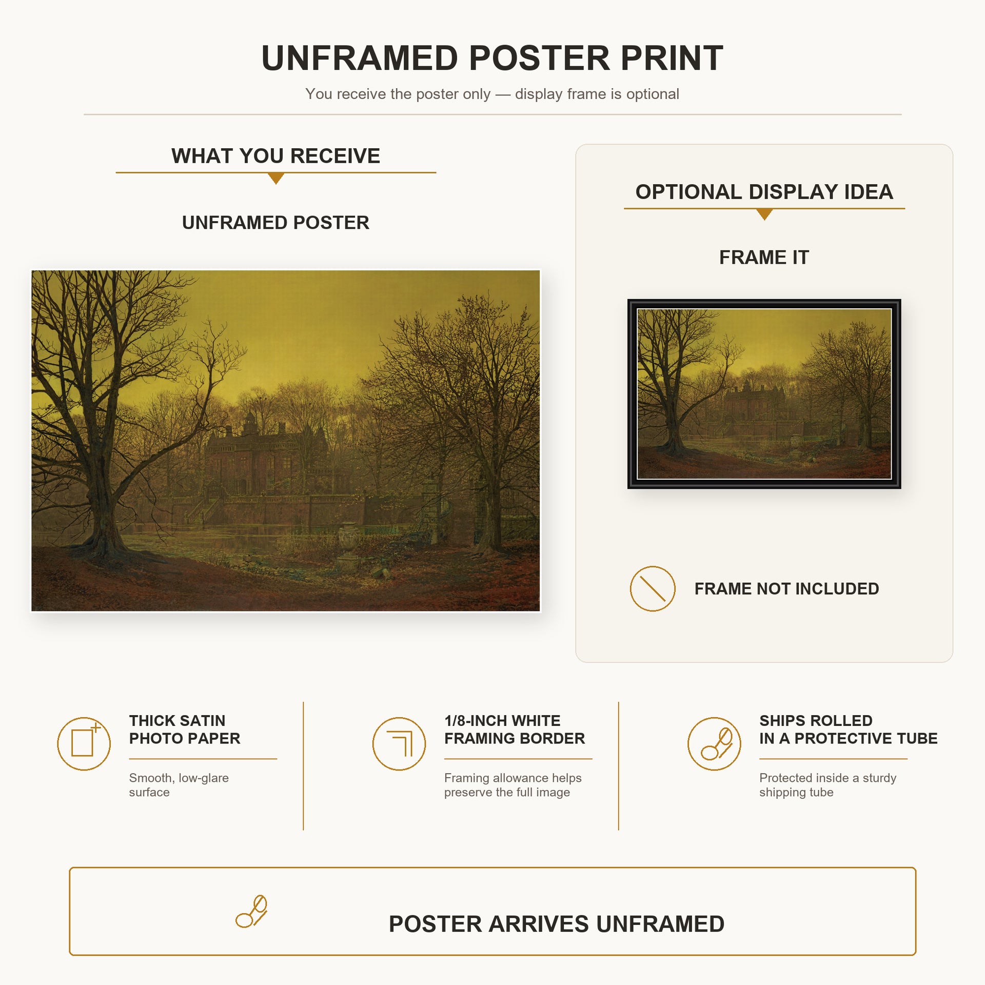 John Atkinson Grimshaw - A Yorkshire home poster print size comparison and framing display infographic
