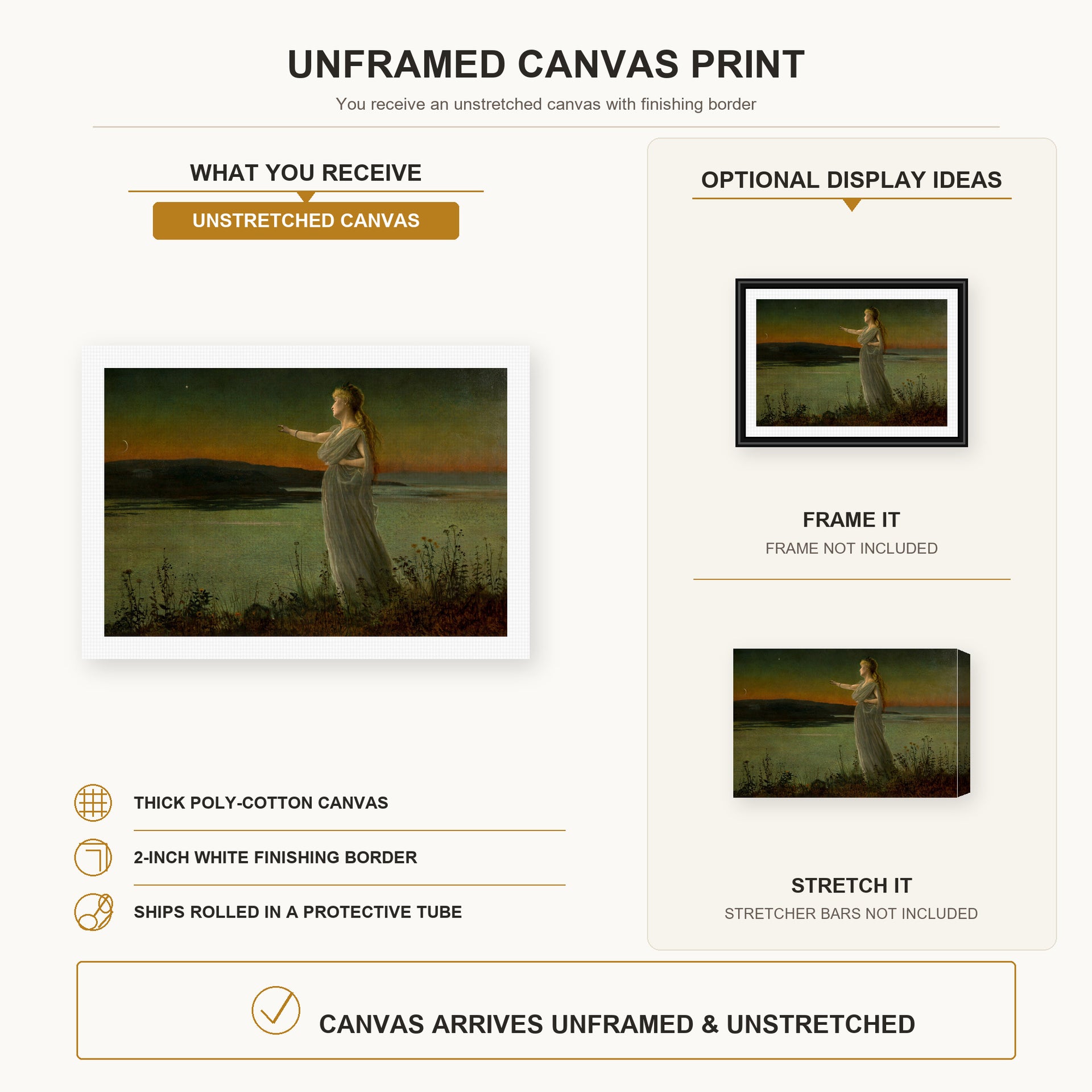 John Atkinson Grimshaw - Ariadne at Naxos canvas print size comparison and framing display infographic