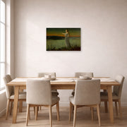 Unframed poster print of John Atkinson Grimshaw's 'Ariadne at Naxos' displayed on a wall in a dining room