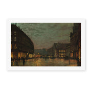 John Atkinson Grimshaw's 'Boar Lane Leeds by lamplight' painting reproduced as a rolled canvas print